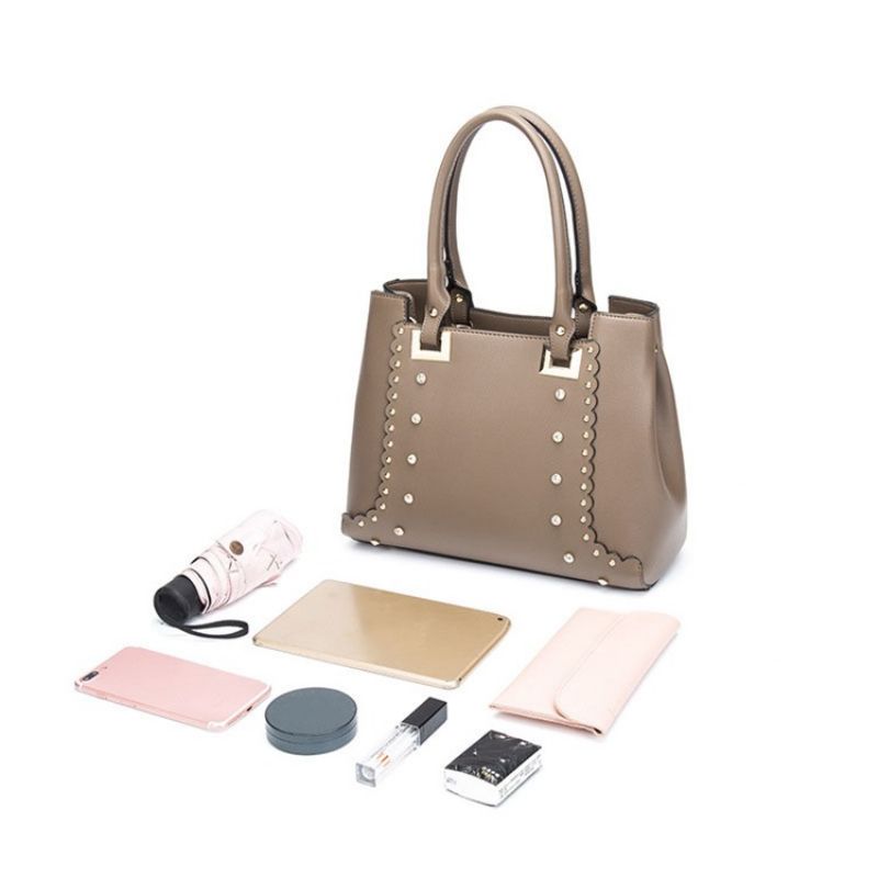 Pu Rivet Plain Rectangle Tote Bag Sety