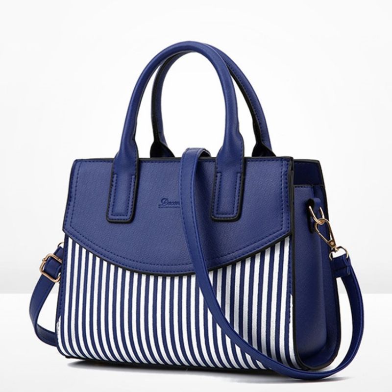 Pu Stripe Color Block Square Tote Bags