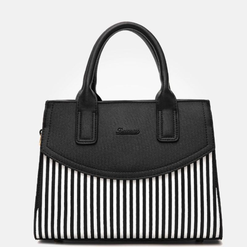 Pu Stripe Color Block Square Tote Bags