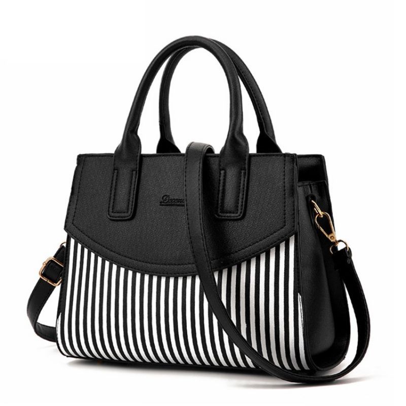 Pu Stripe Color Block Square Tote Bags