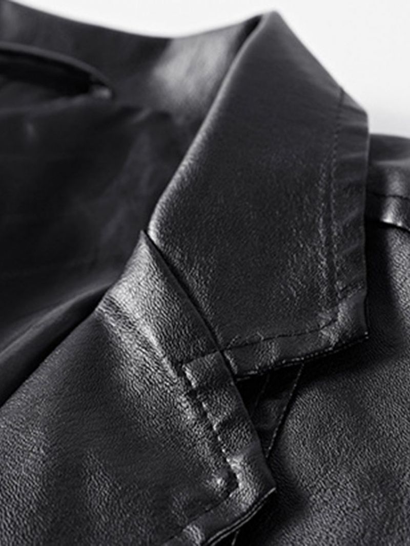 Jednořadá Pánská Kožená Bunda Lapel Standard Plain Fall