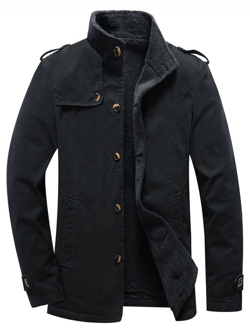 Stand Collar Plain Epaulet Slim Winter Jacket