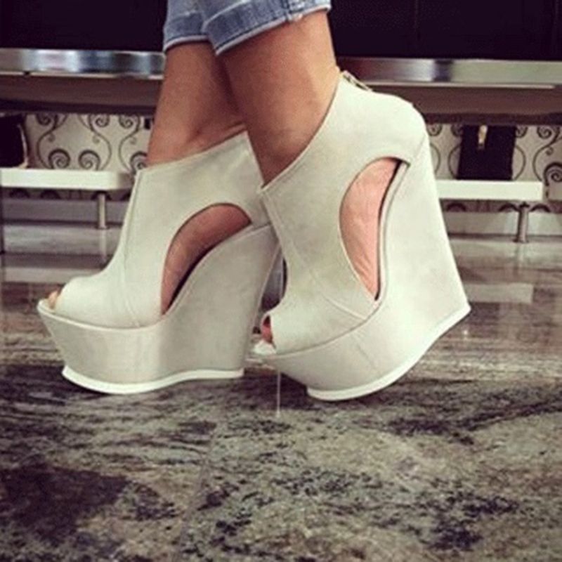 Pu Platformové Sandály Peep Toe Wedge