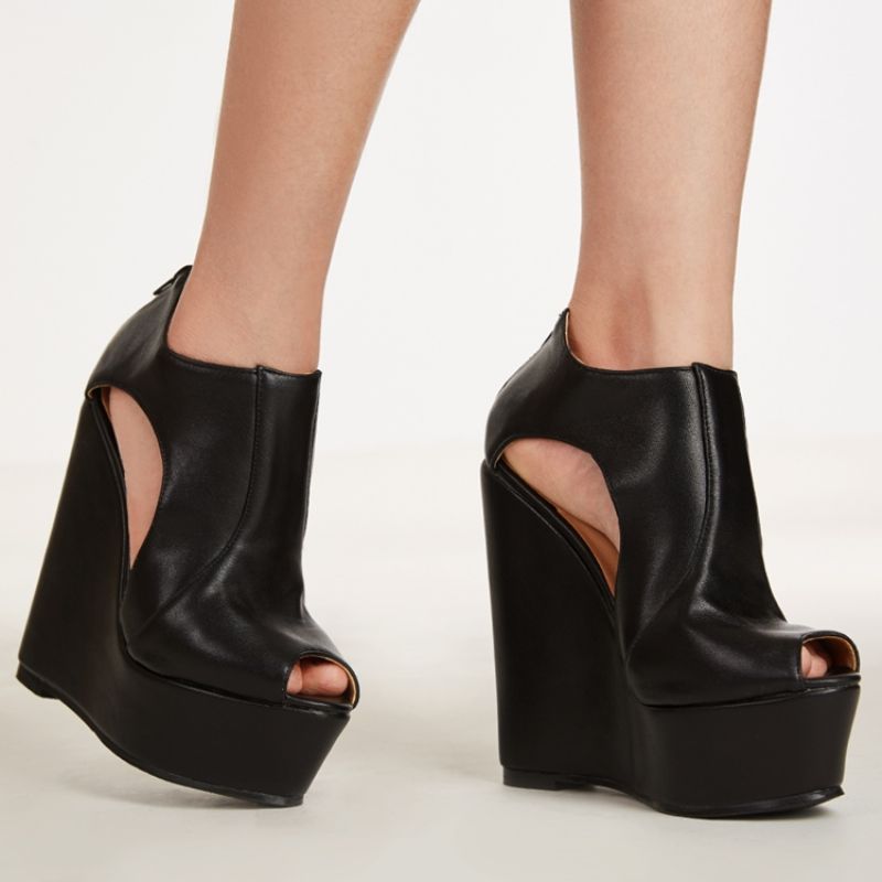 Pu Platformové Sandály Peep Toe Wedge