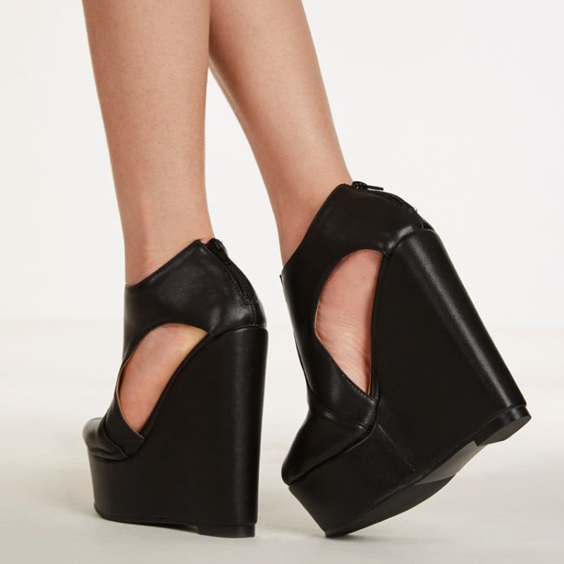 Pu Platformové Sandály Peep Toe Wedge