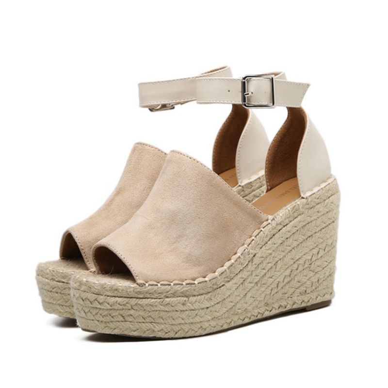 Přezka Peep Toe Platform Espadrille Sandály Na Klínu