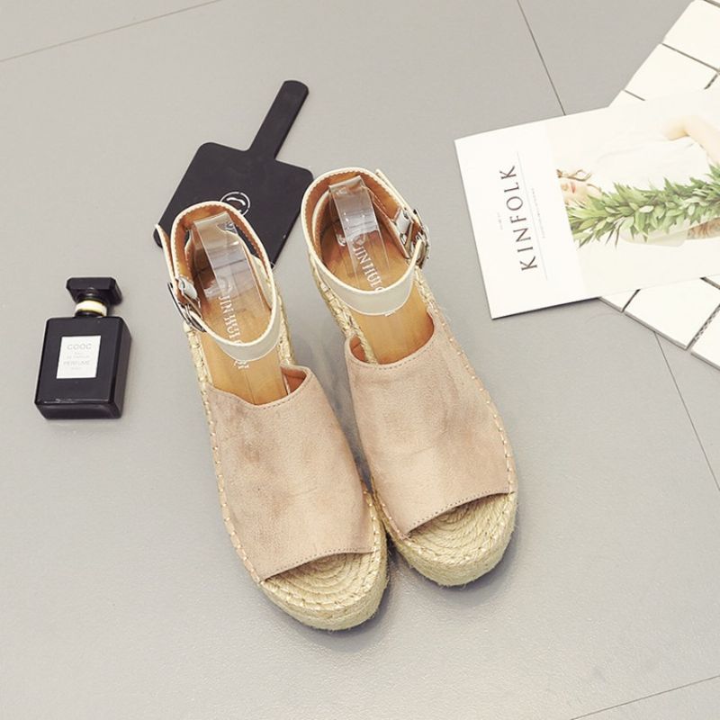 Přezka Peep Toe Platform Espadrille Sandály Na Klínu