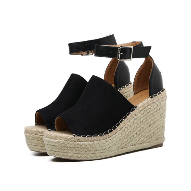 Přezka Peep Toe Platform Espadrille Sandály Na Klínu