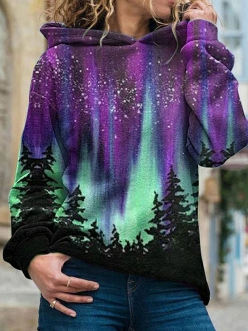 Dámská Mikina S Kapucí Galaxy Print Regular Fleece Standard