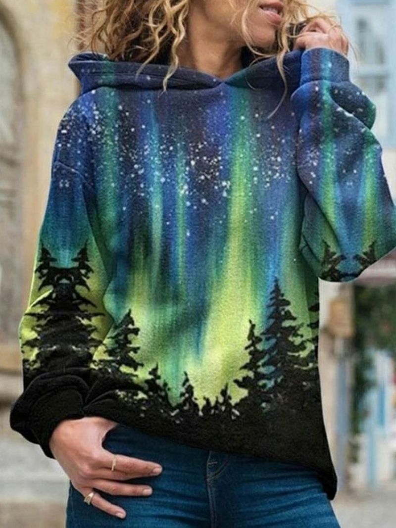 Dámská Mikina S Kapucí Galaxy Print Regular Fleece Standard