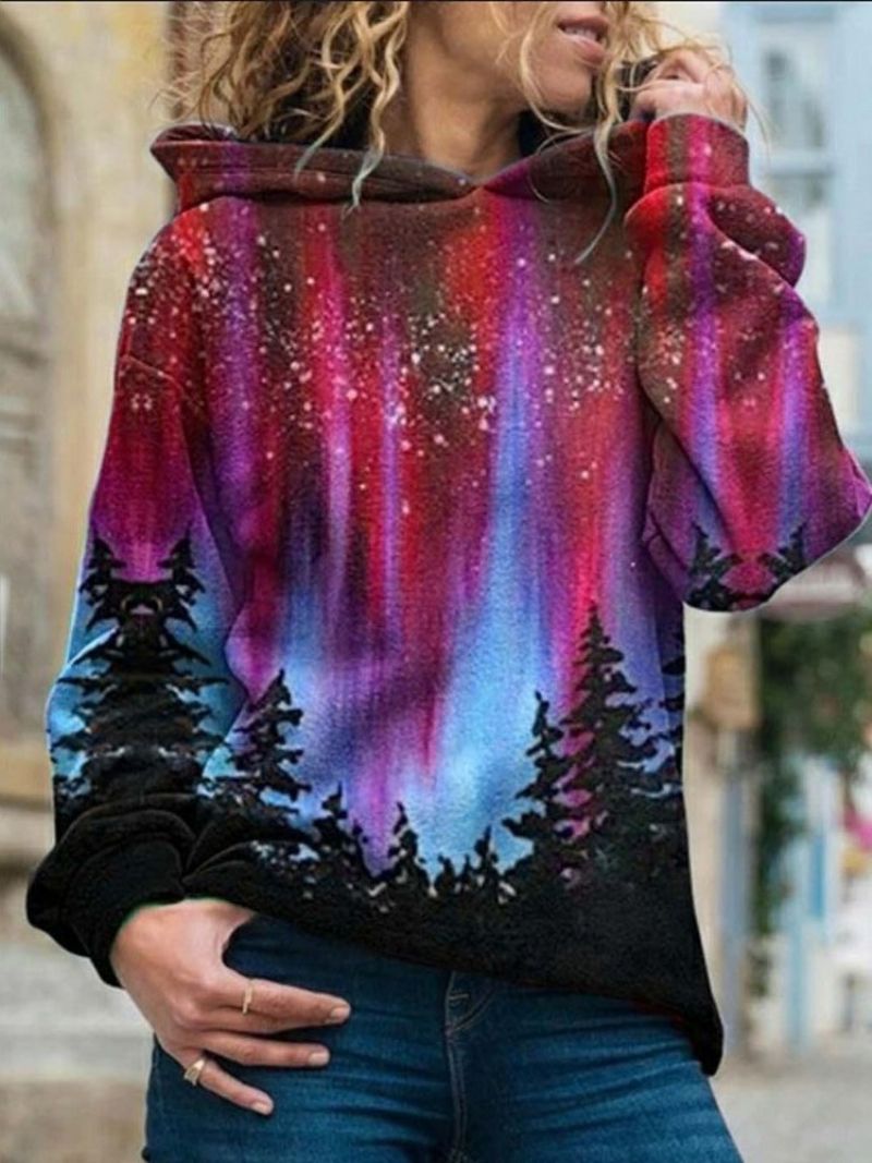 Dámská Mikina S Kapucí Galaxy Print Regular Fleece Standard