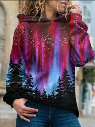 Dámská Mikina S Kapucí Galaxy Print Regular Fleece Standard