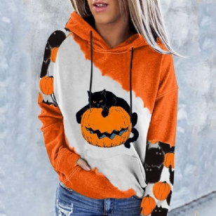 Halloween Color Block Raglan Sleeve Print Mikina S Kapucí S Dlouhým Rukávem