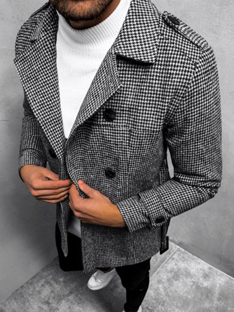 Středně Dlouhá Klopa Houndstooth European Slim Coat