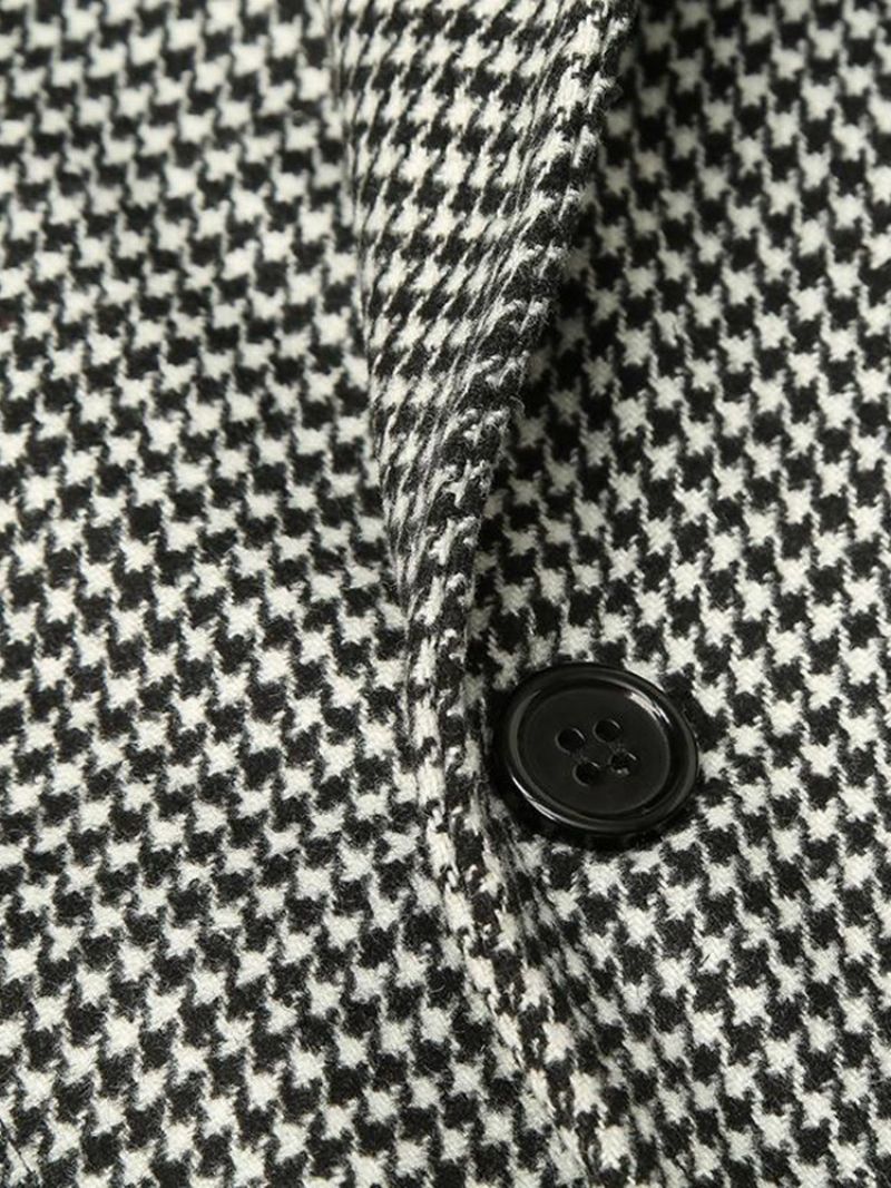 Středně Dlouhá Klopa Houndstooth European Slim Coat