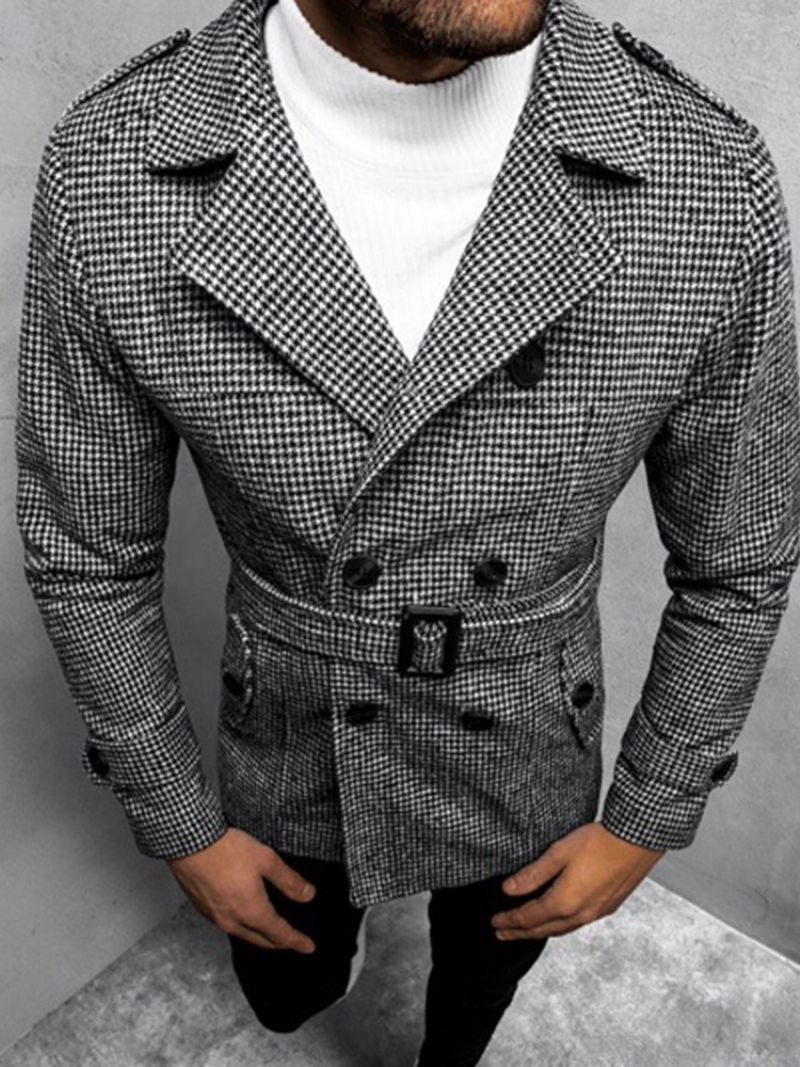 Středně Dlouhá Klopa Houndstooth European Slim Coat