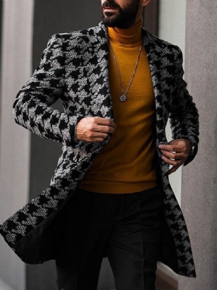 Středně Dlouhý Pánský Dvouřadý Kabát Houndstooth