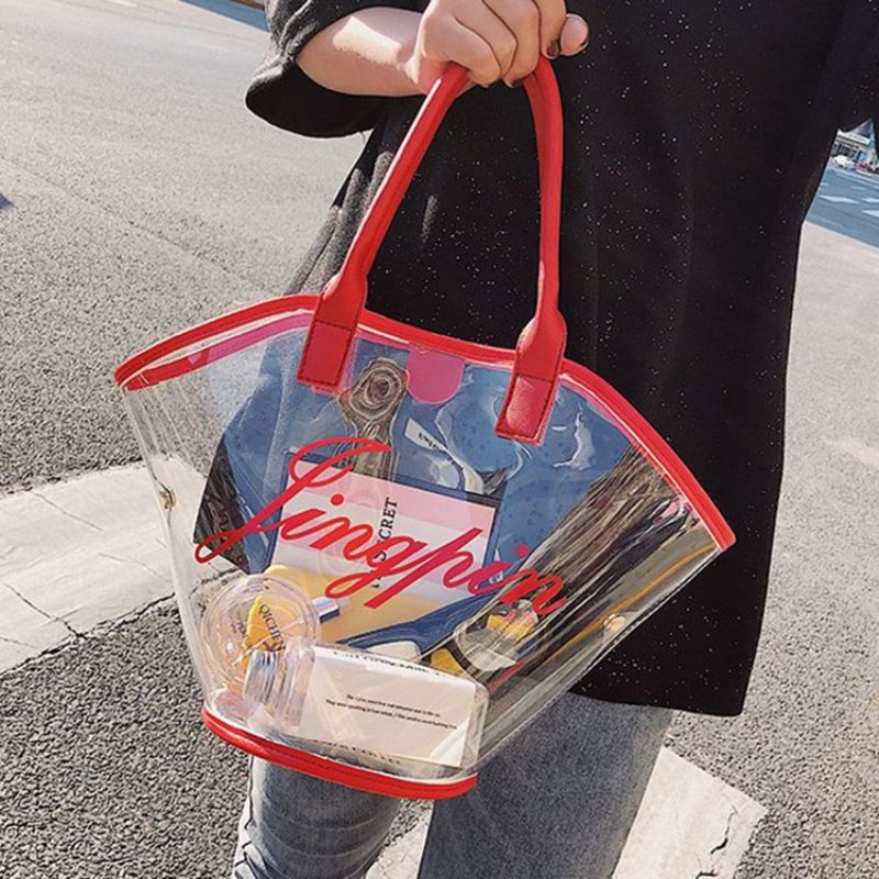 Print Pvc Proužky Barrel-shaped Tote Bag