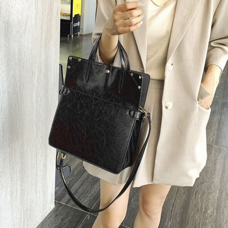 Pu Rivet Plain Rectangle Tote Bag