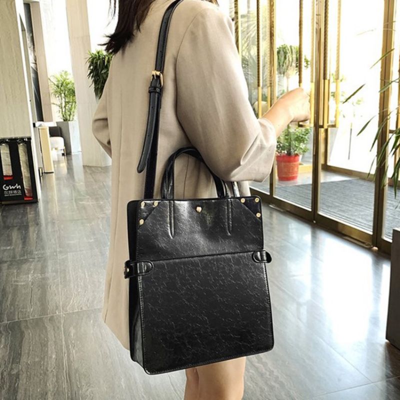 Pu Rivet Plain Rectangle Tote Bag