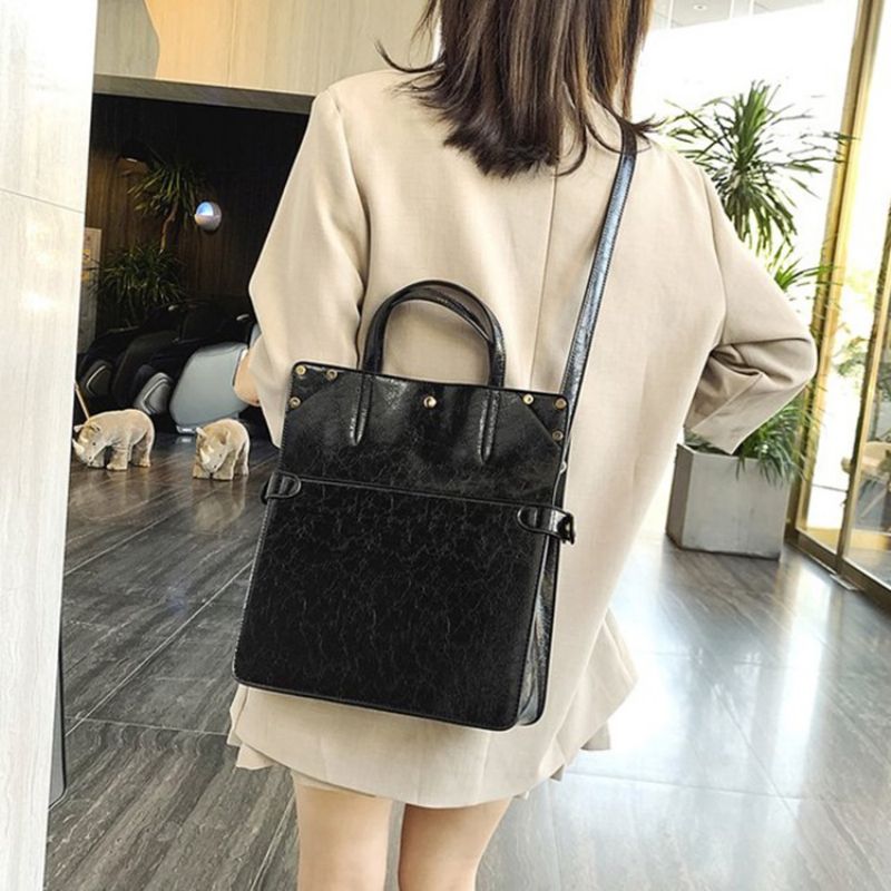 Pu Rivet Plain Rectangle Tote Bag