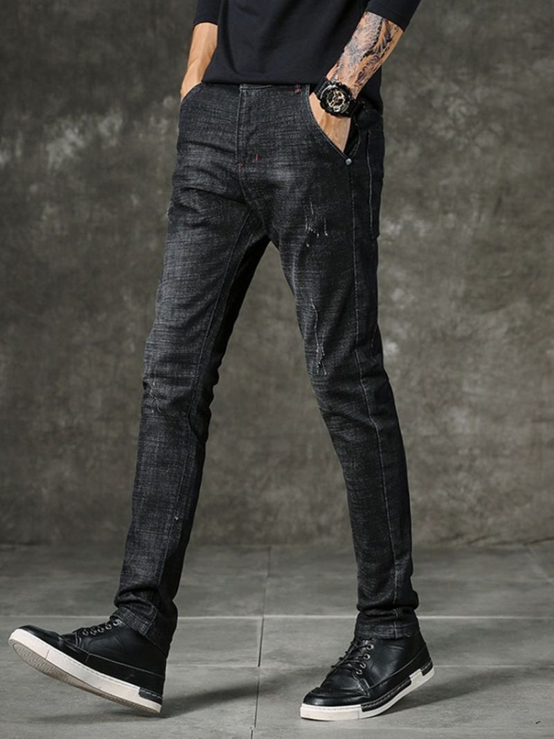 Nošené Tužkové Kalhoty European Mid Waist Jeans