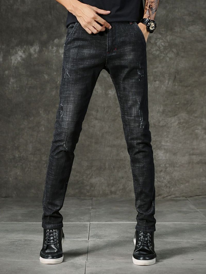 Nošené Tužkové Kalhoty European Mid Waist Jeans