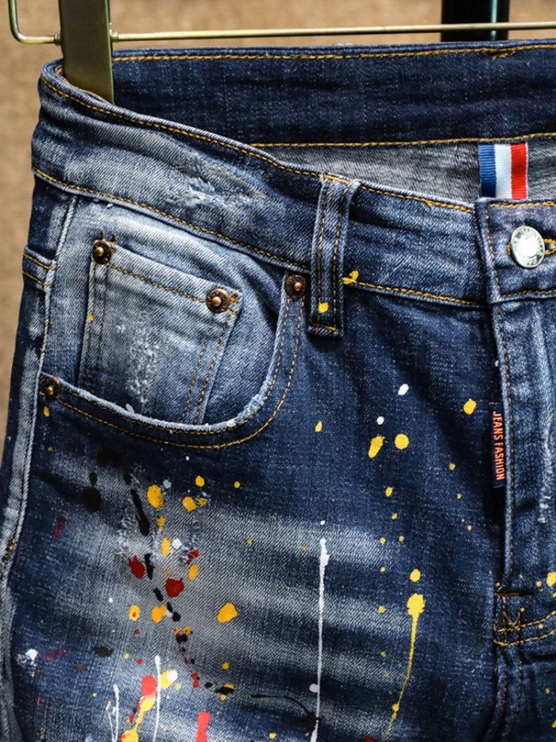 Paint Splatters Pencil Kalhoty Džíny Na Zip Uprostřed Pasu