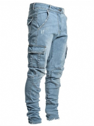 Plain Pocket Pencil Kalhoty European Zipper Jeans