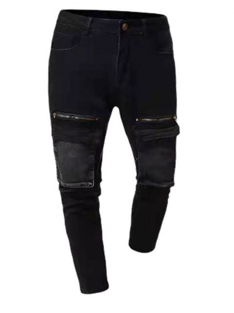 Pocket Pencil Kalhoty Color Block European Mid Waist Jeans