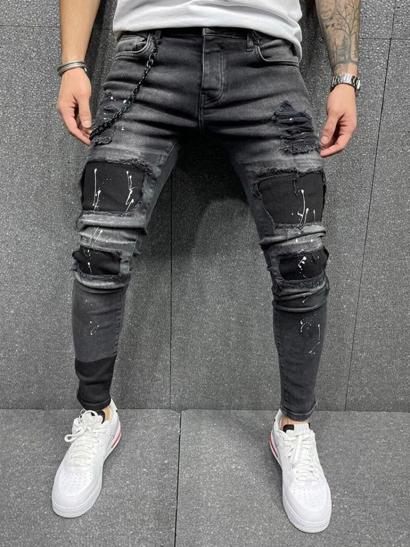 Tužka Kalhoty Paint Splatters Mid Waist European Jeans