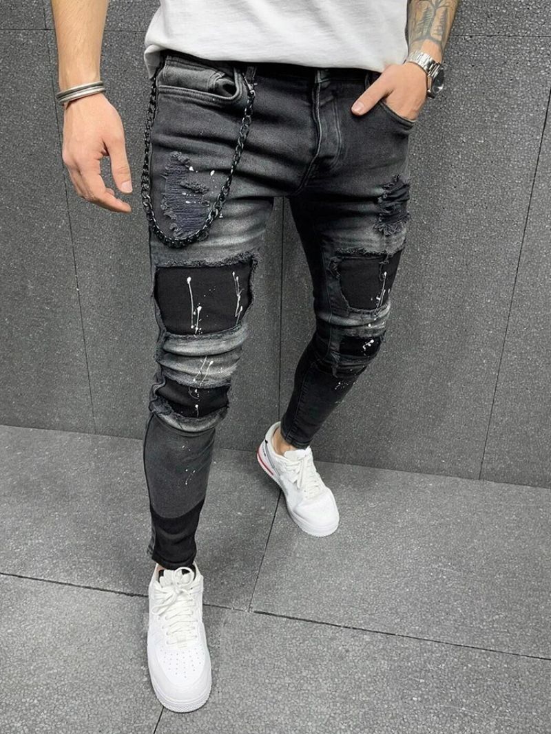 Tužka Kalhoty Paint Splatters Mid Waist European Jeans