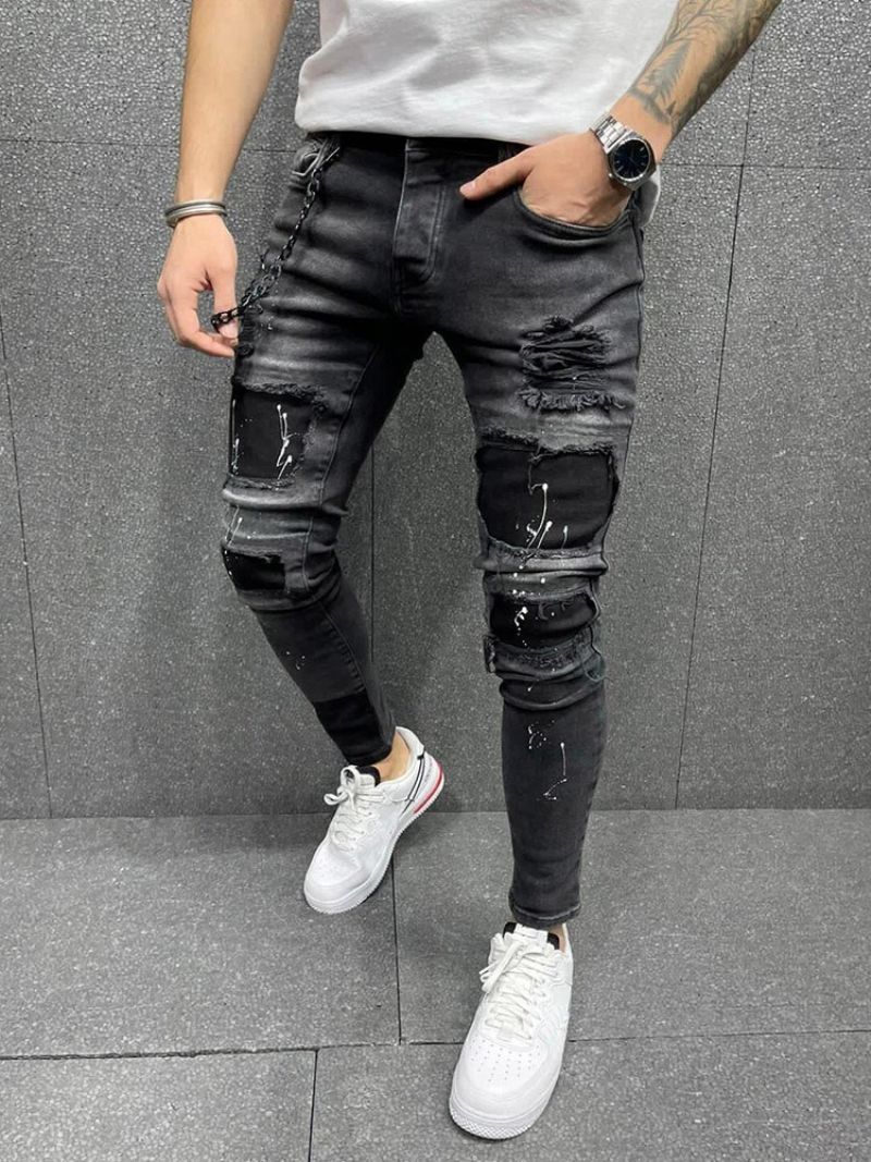 Tužka Kalhoty Paint Splatters Mid Waist European Jeans