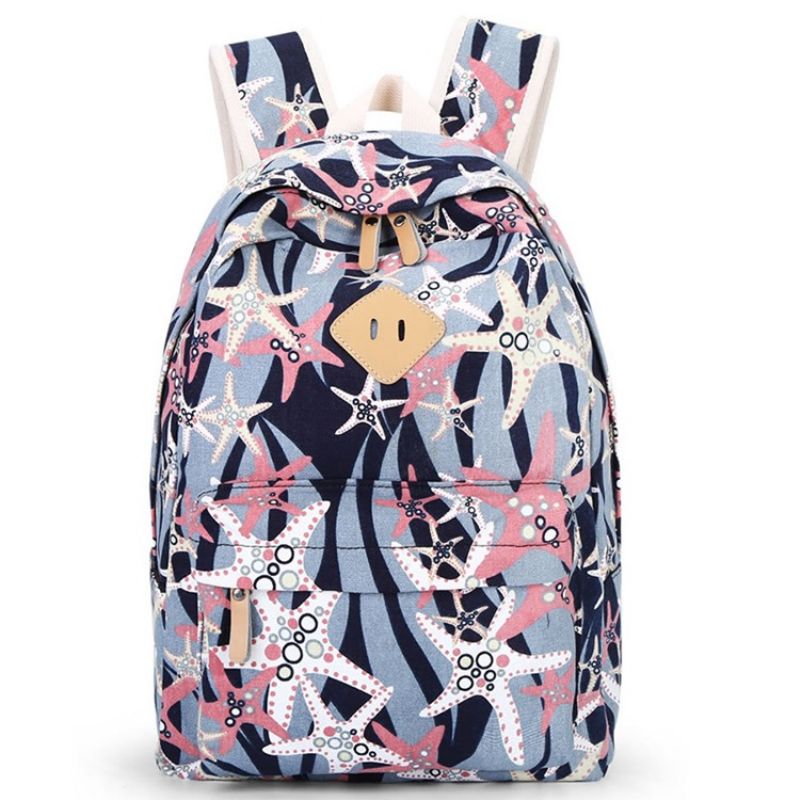 Starfish Print Canvas Backpack