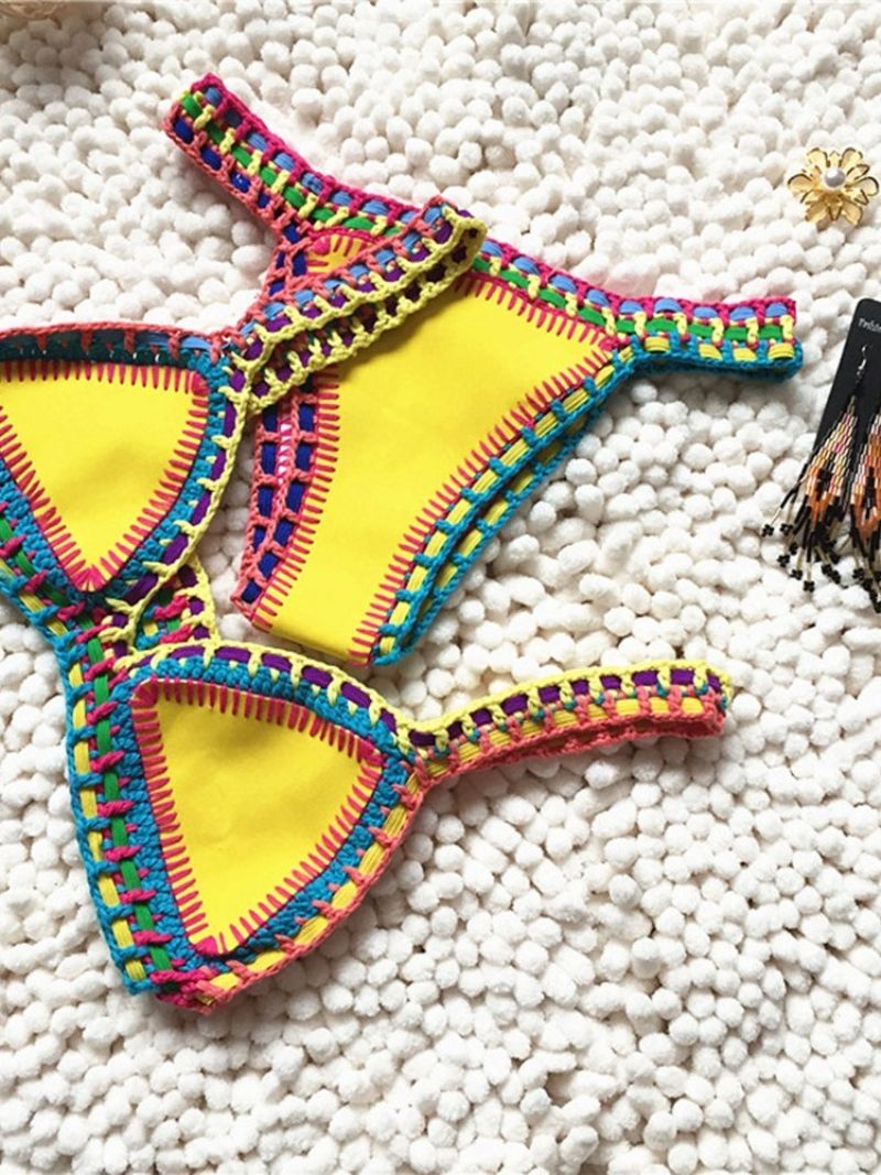 Patchwork Color Block Pružný Sexy Bikini Set