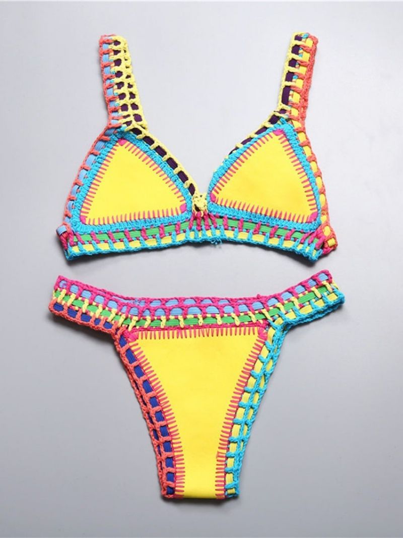 Patchwork Color Block Pružný Sexy Bikini Set