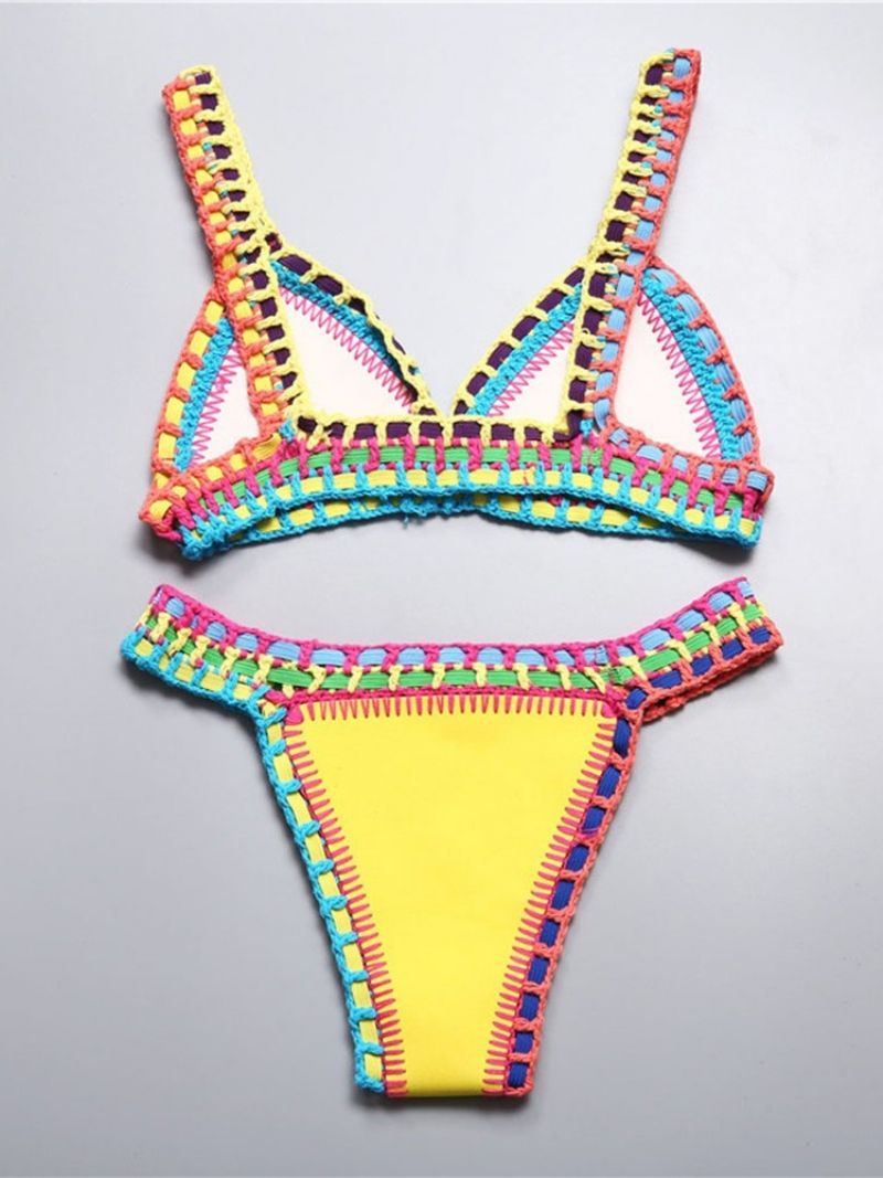 Patchwork Color Block Pružný Sexy Bikini Set