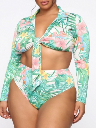 Tisk Tankini Set Western Swimwear Plus Size