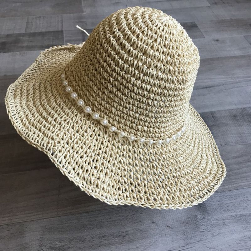 Slámový Pletený Článek Pearl Summer Plain Hat