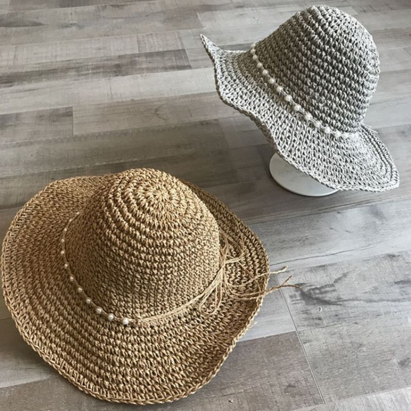 Slámový Pletený Článek Pearl Summer Plain Hat