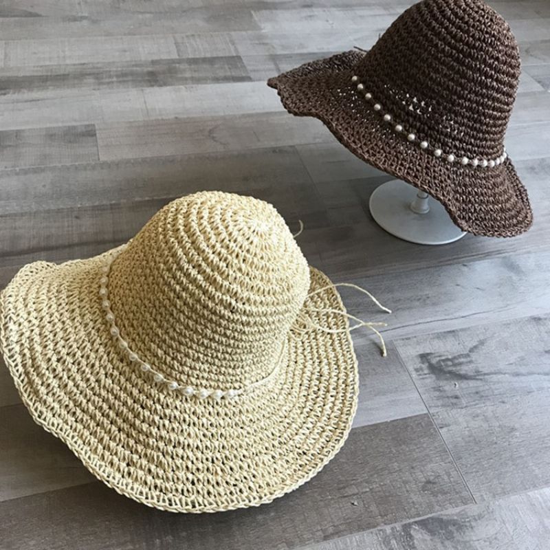 Slámový Pletený Článek Pearl Summer Plain Hat