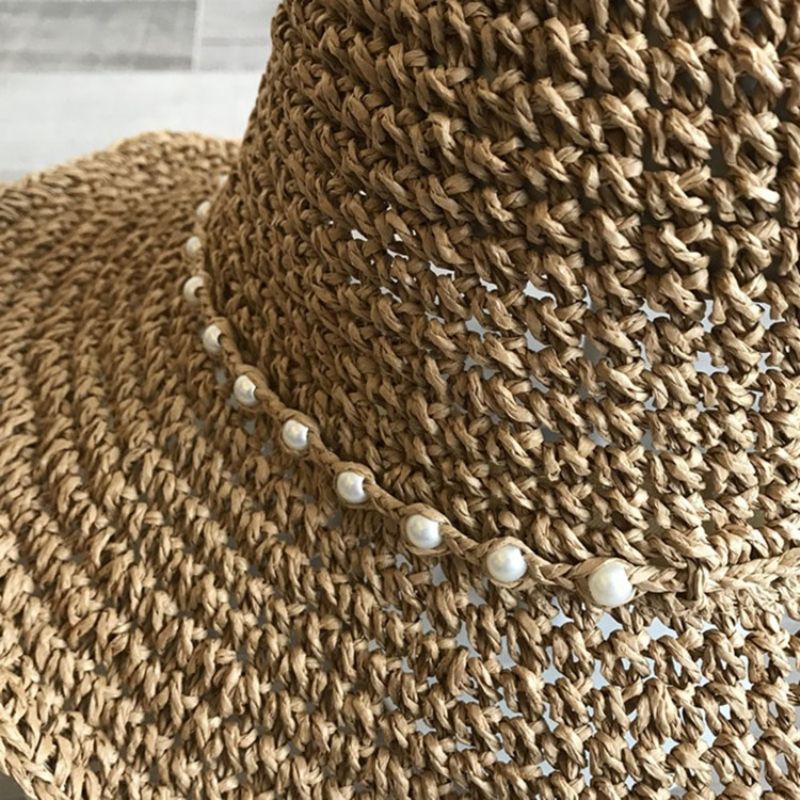 Slámový Pletený Článek Pearl Summer Plain Hat