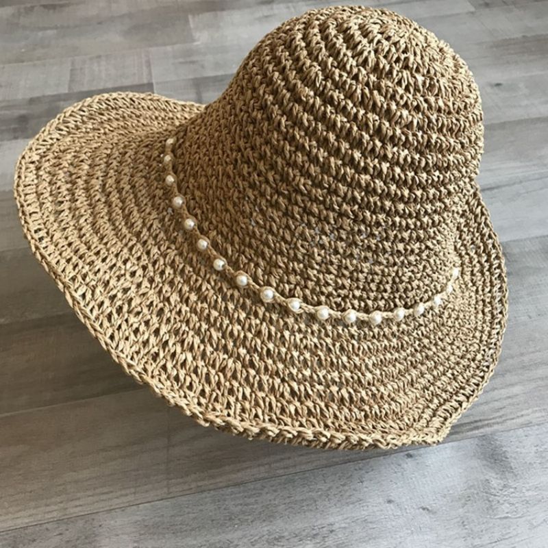 Slámový Pletený Článek Pearl Summer Plain Hat