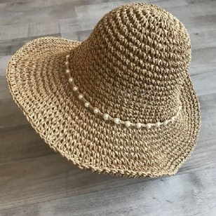 Slámový Pletený Článek Pearl Summer Plain Hat