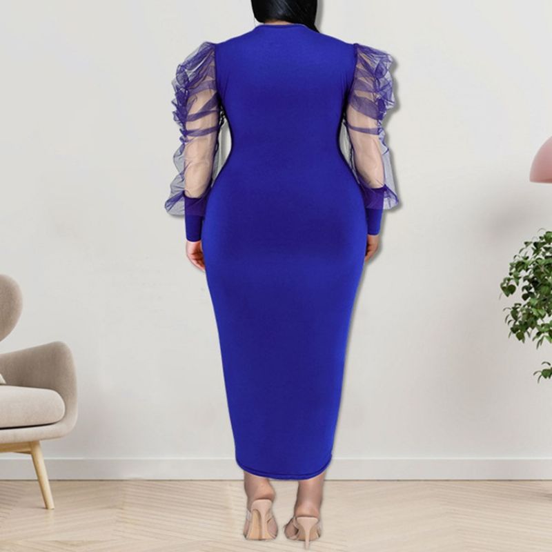 Bodycon Šaty S Kulatým Výstřihem A Kulatým Výstřihem S Dlouhým Rukávem Bodycon S Nabíraným Rukávem