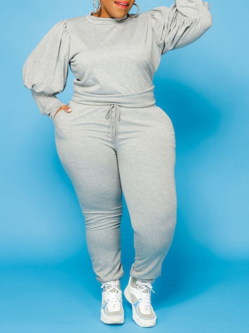 Dámské Dvoudílné Soupravy S Kapucí Plus Size Plain Pullover Pencil Kalhoty