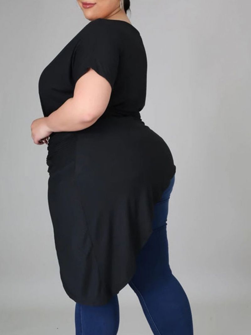 Dámské Tenké Západní Tričko S Dlouhým Krátkým Rukávem A Kulatým Výstřihem Plus Size