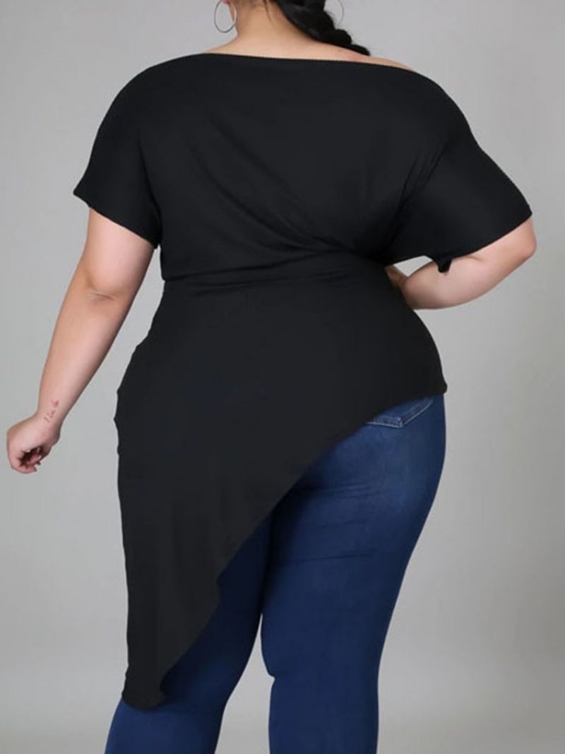 Dámské Tenké Západní Tričko S Dlouhým Krátkým Rukávem A Kulatým Výstřihem Plus Size