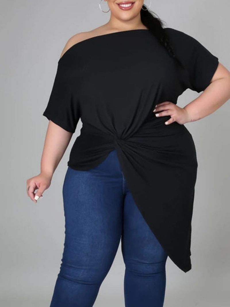 Dámské Tenké Západní Tričko S Dlouhým Krátkým Rukávem A Kulatým Výstřihem Plus Size