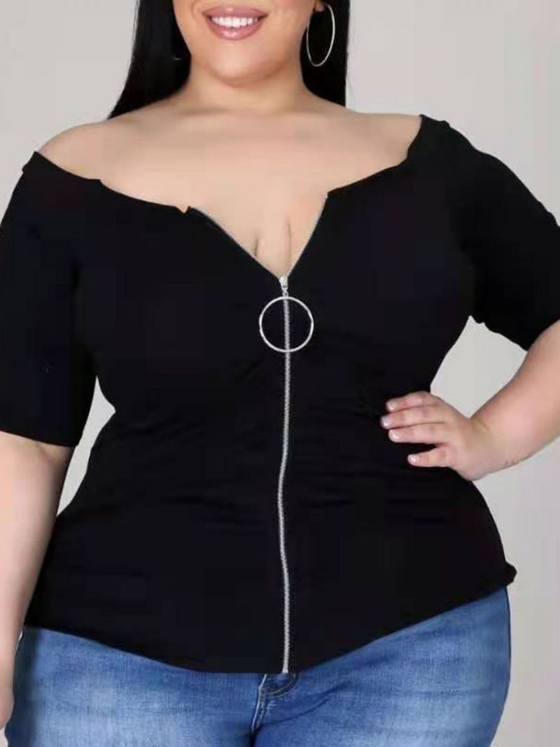 Dámské Tričko S Krátkým Rukávem Standard Plain Office Lady Plus Size